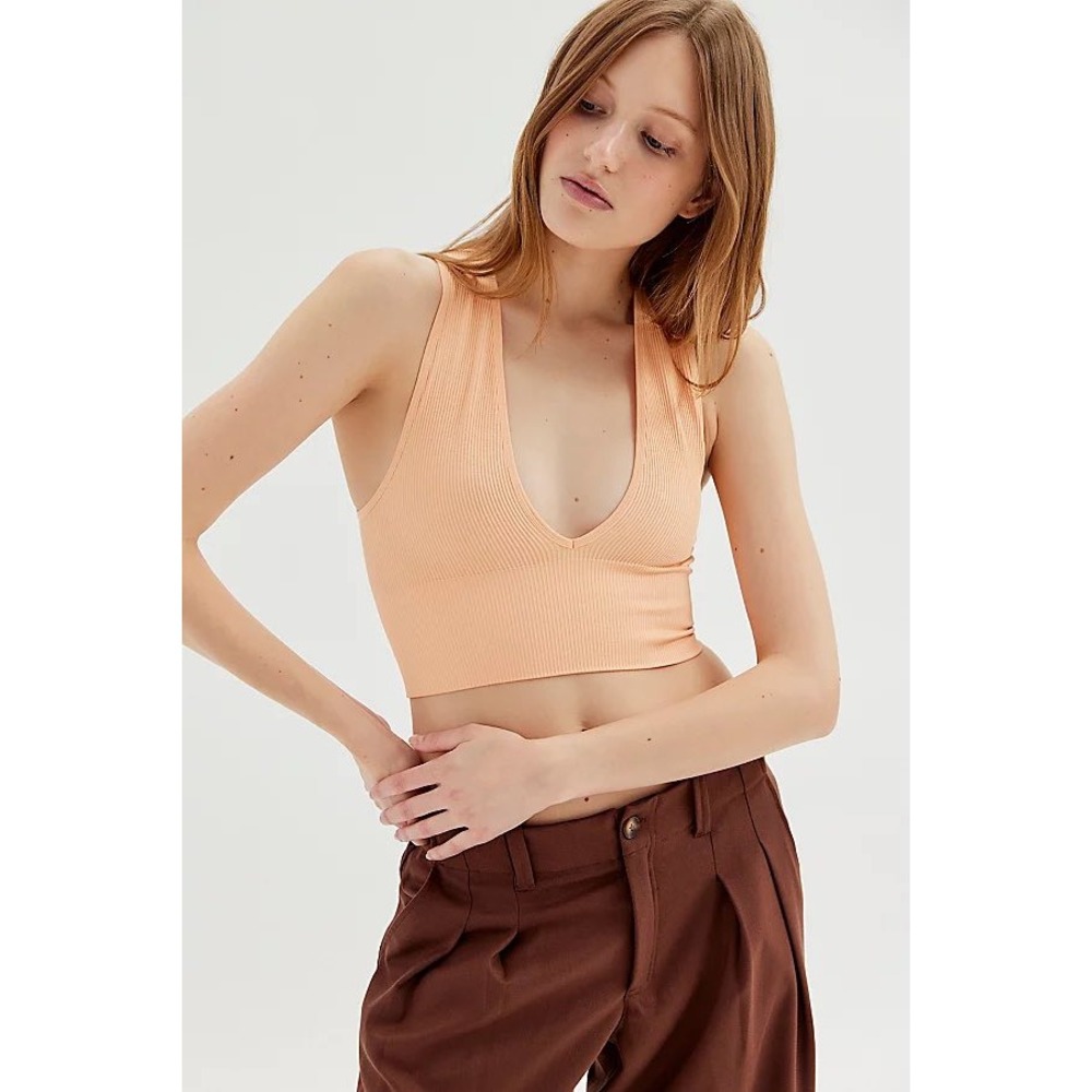 Out From Under Hailey Ribbed Seamless Peach Bra Crop Top Size S Plunge UO